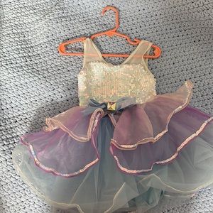 Blue and purple tutu dress with white iridescent sequins